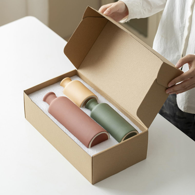 Ensemble de 3 vases modernes en céramique, couleurs neutres, bouteilles décoratives pour la maison, Green Mix