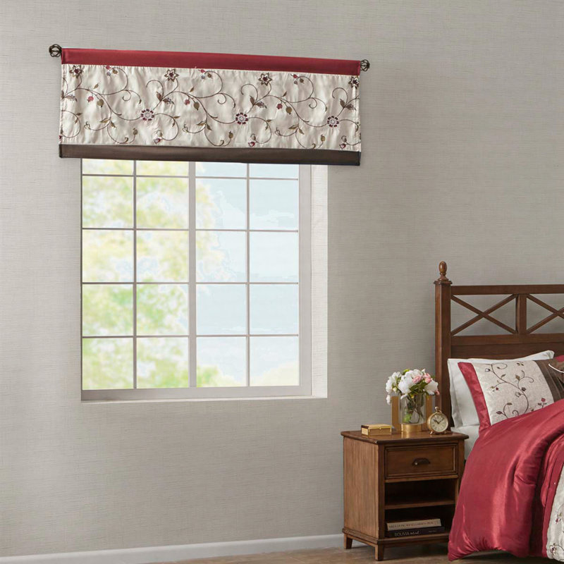 Embroidered Window Valance 50X18", Red