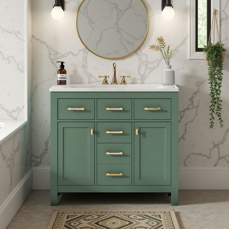 Ensemble de meuble-lavabo simple 36 po avec lavabo en céramique, Vert