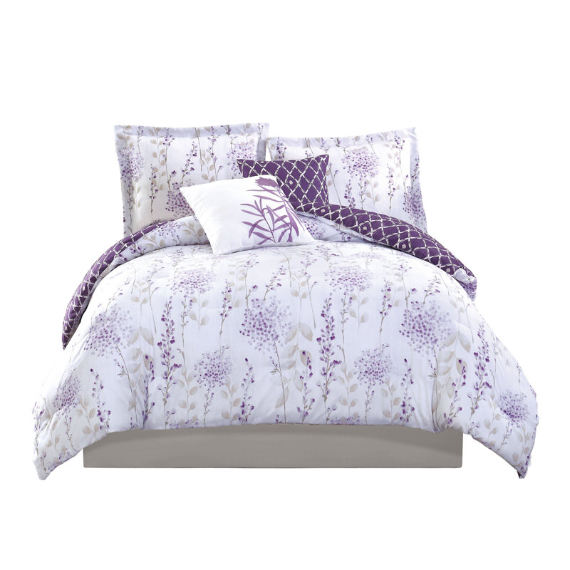Fresh Meadow Purple Floral Reversible Full Comforter Set