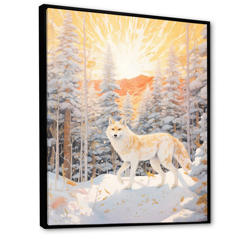 Loup sauvage blanc dans la forêt d'hiver sur toile, Cadre flottant noir, H 40 po x l 30 po x P 1,5 po