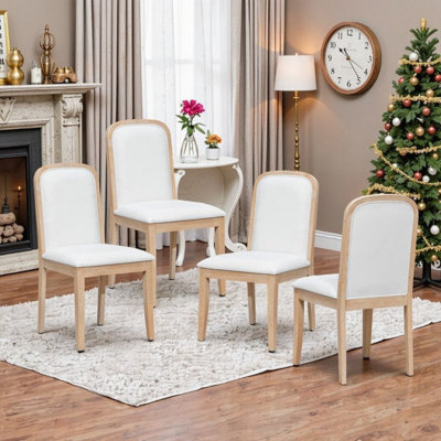 Dining Chair Set, 4 Upholstered Linen-Seat Chairs with Solid Wood Frame & Distressed Finish