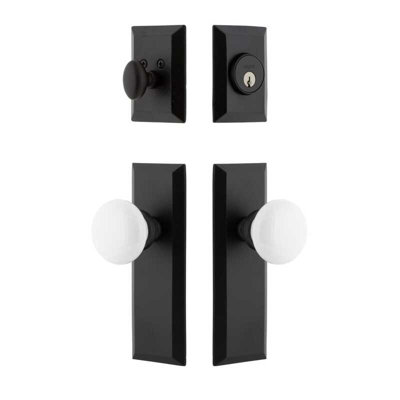 Ensemble de porte d'entrée longue en fer Ageless avec poignée en porcelaine blanche Snow
