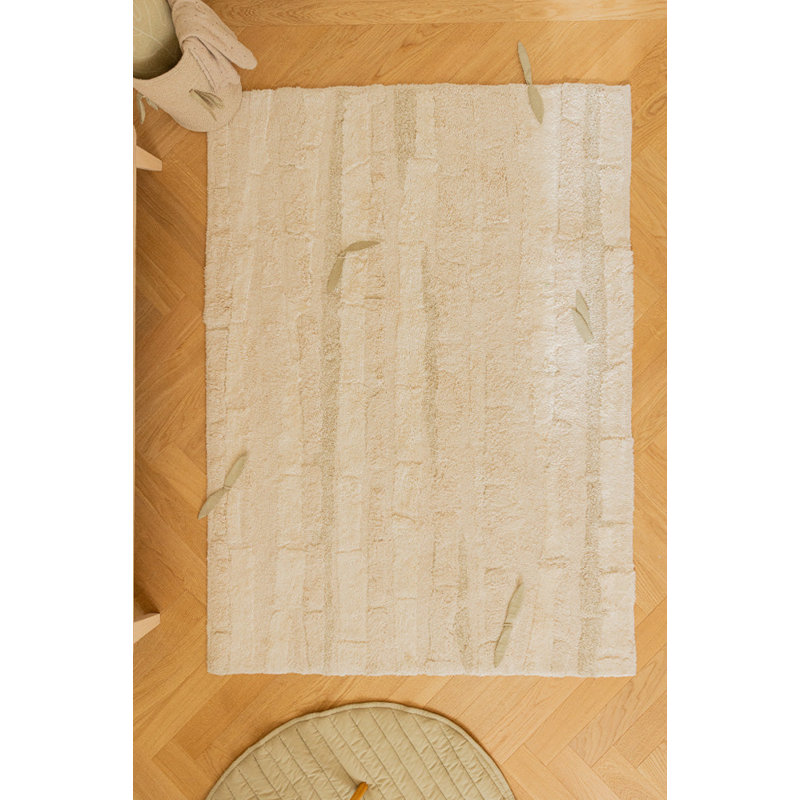 Hand Tufted Floral Area Rug in Natural/Ivory/Olive