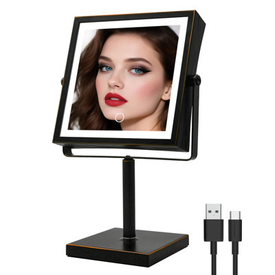 Makeup Mirror with Lights, Rechargeable Magnifying Mirror with Light, 1X/10X, Height Adjustable Bathroom Vanity Mirror, 3 Colours, Adjustable Brightness, (Oil Rubbed Bronze)