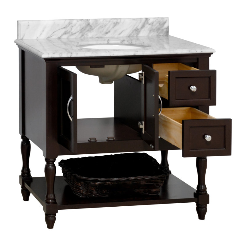 Ensemble de meuble-lavabo simple 36 po Hampton, Chocolat, Marbre de Carrare