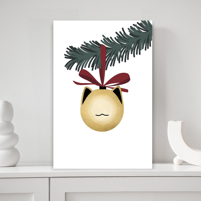 Christmas Cat Ornament Contemporary Cat Wall Art Print 1 Piece Wrapped Canvas Wall Art, 45.72cm H x 30.48cm W