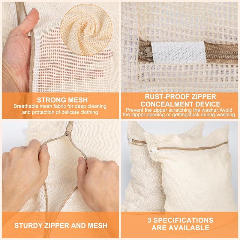 Paquet de 6 sacs à linge en maille de coton - Sacs de lavage durables avec fermetures à glissière antirouille pour délicats, soutiens-gorge et lingerie