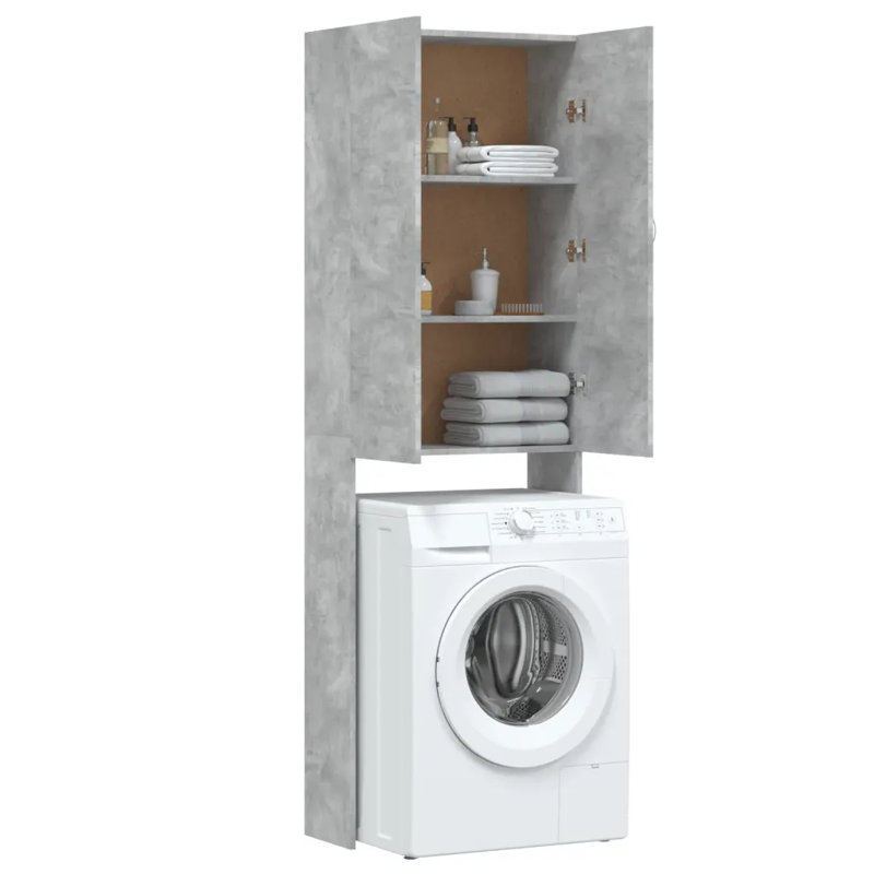 Awaab Solid Wood Linen Cabinet, Concrete Grey