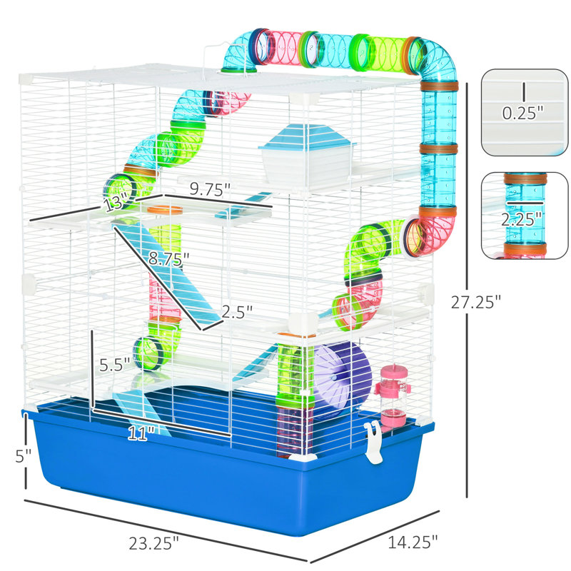 Très grand parc portatif bleu pour hamster - 5 avec tubes, tunnels et très grande bouteille d'eau