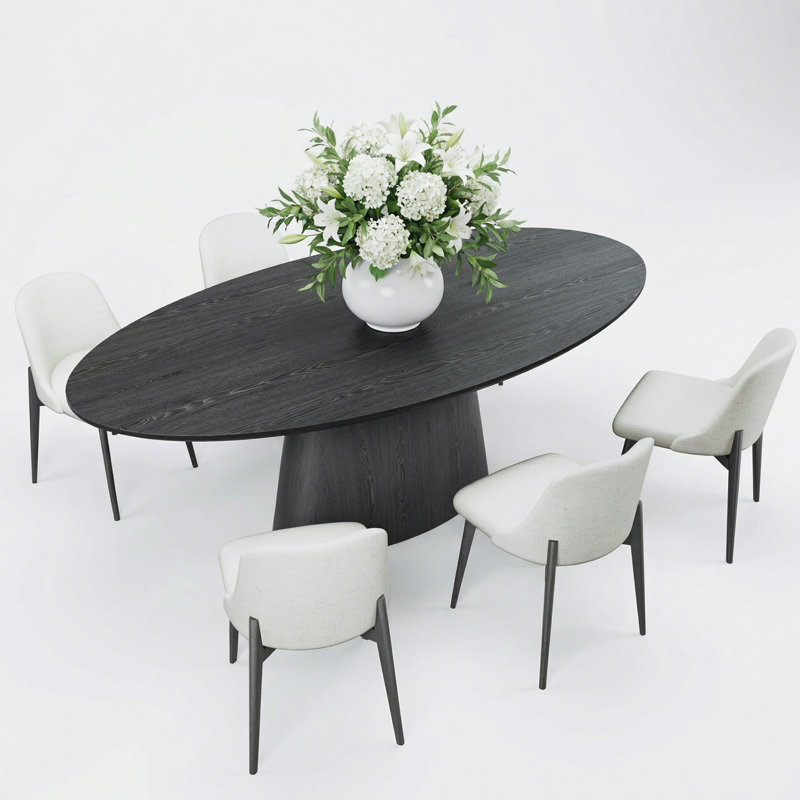 Nina 7-Piece Oval Dining Table Sets, Black