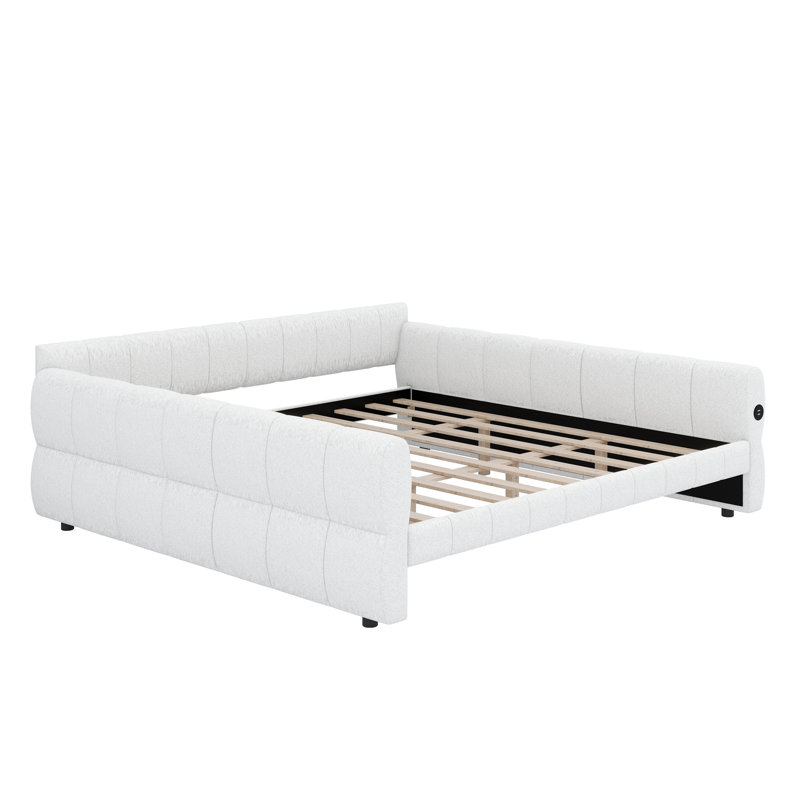 Structure de lit contemporaine à finition douce avec ports USB intégrés, Blanc
