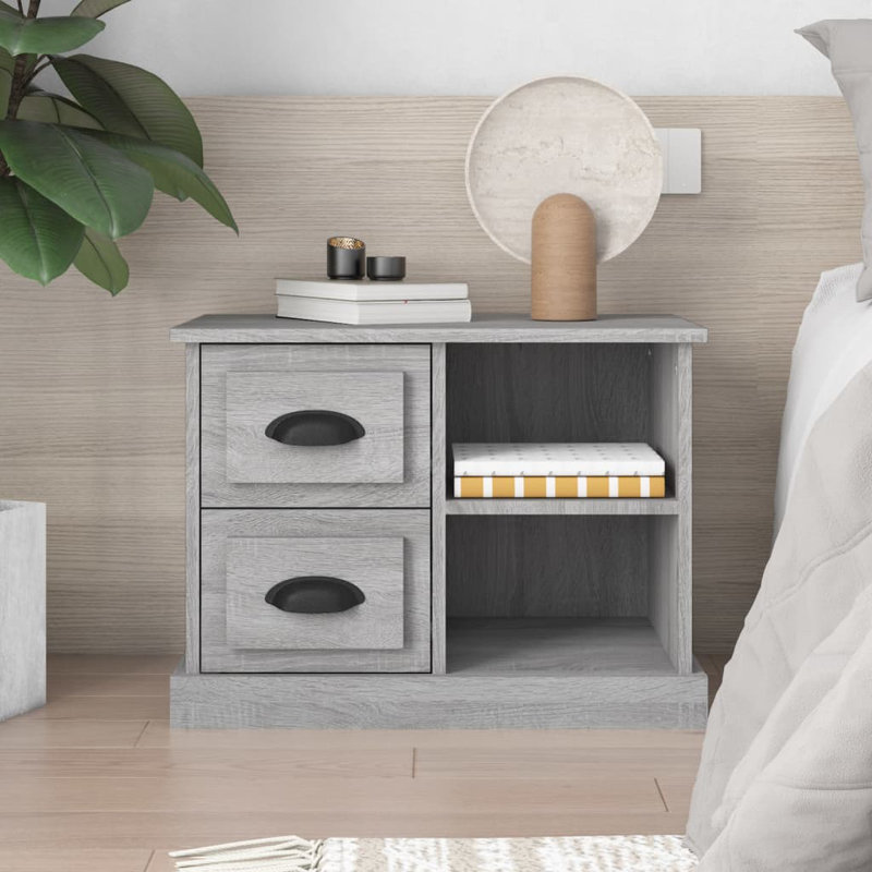 Simlai 60cm W Particle Board / Chipboard Bedside Table, Grey Sonoma
