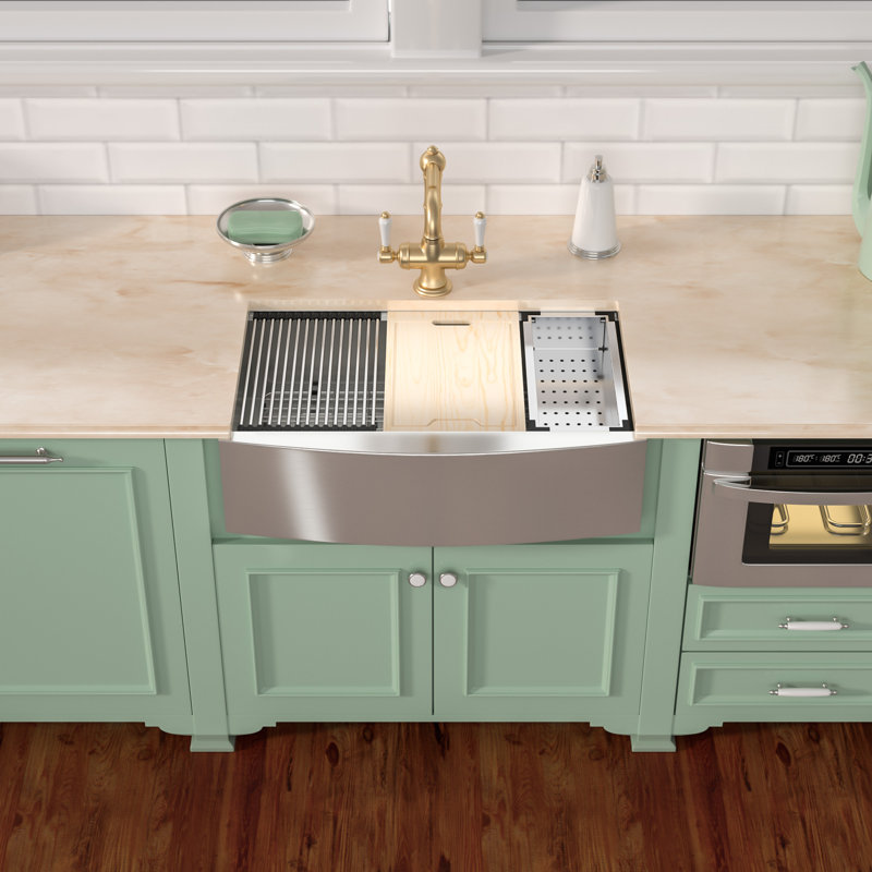 33'' L x 22"W Farmhouse Apron Kitchen Sink Undermount Workstation Single Bowl Stainless Steel Kitchen Sink, Brushed Nickel