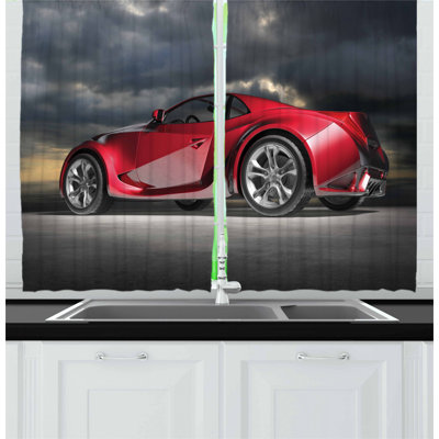 Cars 2 Piece Kitchen Curtain