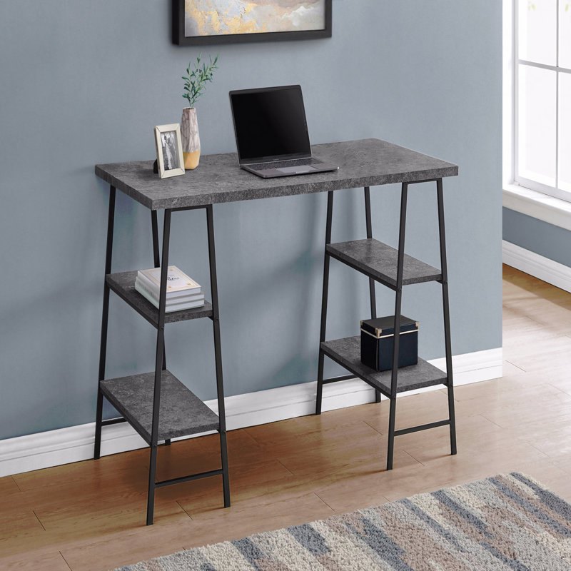 Bureau d'ordinateur, bureau personnel, ordinateur portable, tablettes de rangement, L 48 po, travail, stratifié gris, métal noir, contemporain, moderne