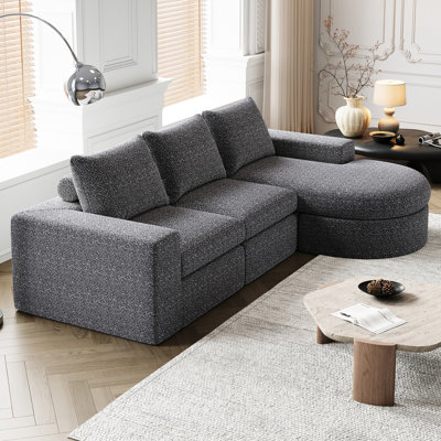Canapé modulaire en L de 99 po avec méridienne, canapé 3 places en chenille désossé pour le salon et la chambre à coucher, conception à double coussin de coussins rembourrés en éponge à haute résilience, support pour le dossier du coussin de nuque,