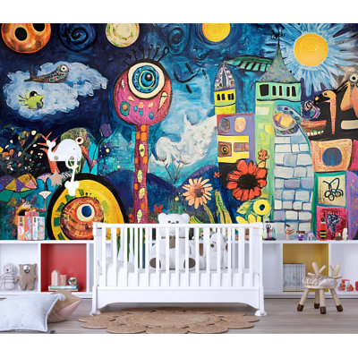 Bohemian Van Gogh Wallpaper - Bold Brushstroke Flowers, Birds & Moonlit Castle – Vibrant & Expressive Wallpaper Decor
