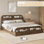 Structure de lit en bois avec tête et pied de lit avec rangement, lit plateforme à profil bas avec lattes de bois, aucun sommier requis-2009373113-2009373117