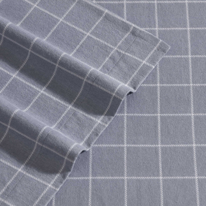 Ensemble de draps 100% coton 200 fils, Ensemble de draps pour lit simple avec 1 taie d'or, Tissu écossais gris