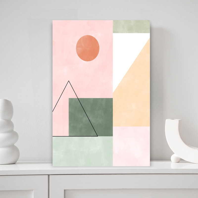 Doux paysage géométrique abstrait coloré, art mural contemporain, H 18 po x l 12 po
