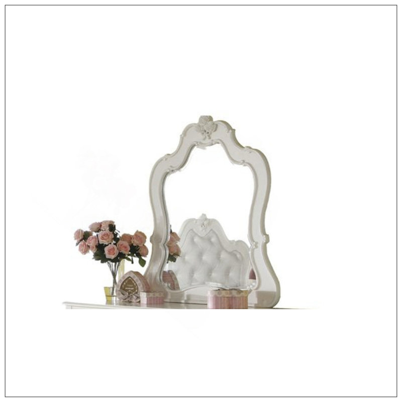 Miroir arqué blanc perle Edalene avec bordure complexe et cadre en pin robuste