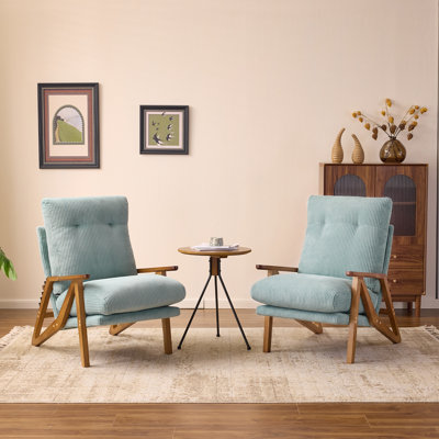 2 pièces Chaise d'appoint rembourrée en chenille avec dossier réglable à 5 positions, accoudoirs en bois d'hévéa, chaise de loisir d'intérieur
