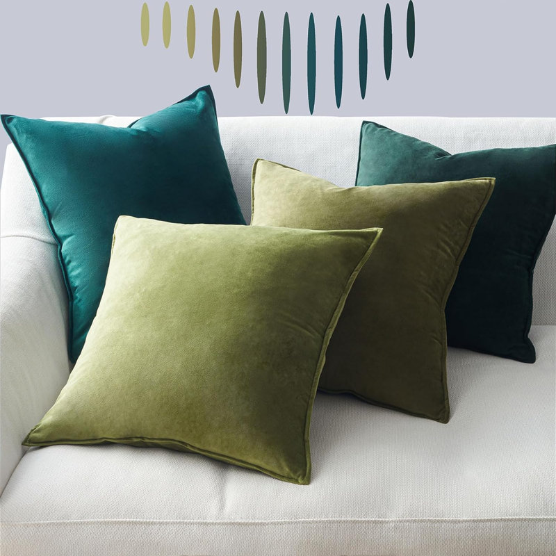Velvet Pillow Cover, Green, 18''H x 18''W