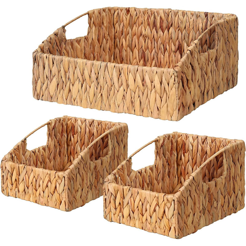 Paniers de rangement en rotin, bacs de rangement en osier tissé à la main avec poignées intégrées, paniers de rangement