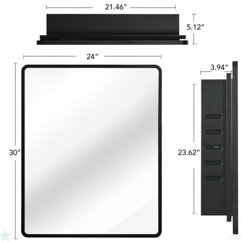 Armoire à miroir murale encastrée en métal, H 5,15 po x l 30,03 po x P 23,97 po