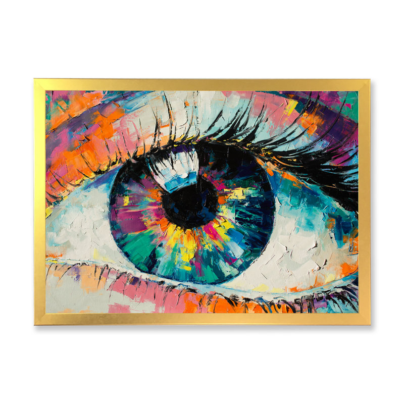Œil de femme coloré turquoise - Œuvre d'art moderne sur toile, H 30 po x l 40 po x P 1,5 po, Toile encadrée dorée
