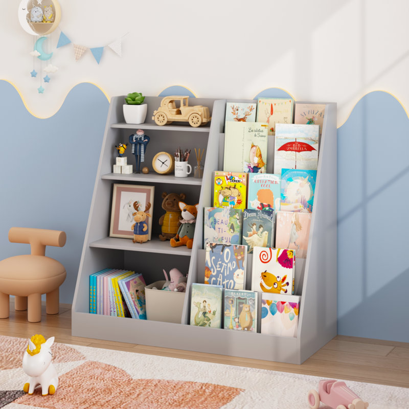 Kids Bookshelf and Toy Storage Organizer, Gray