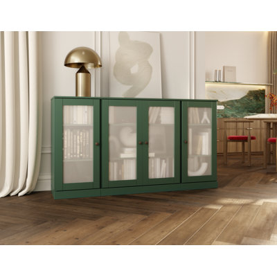 100% Solid Wood 65" Sideboard with Frosted Glass Doors and Adjustable Shelves