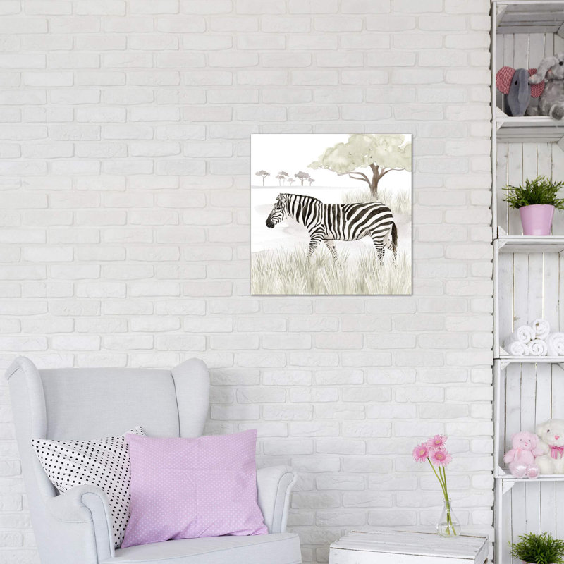 «Serengeti Zebra Square» par Tara Reed - reproduction imprimée, H 48 po x l 48 po x 1,5 po, Toile tendue, Pas de tapis