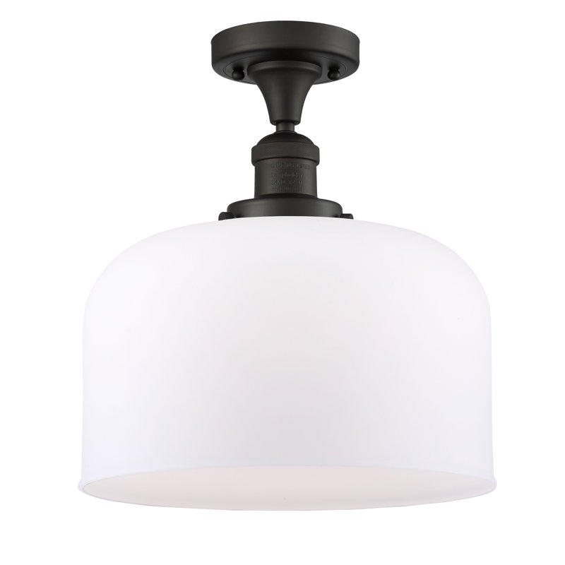 Plafonnier semi-encastré 1 lumière Bell, Ampoule DEL 6 watts rétro, Boîtier blanc mat, Bronze frotté à l'huile