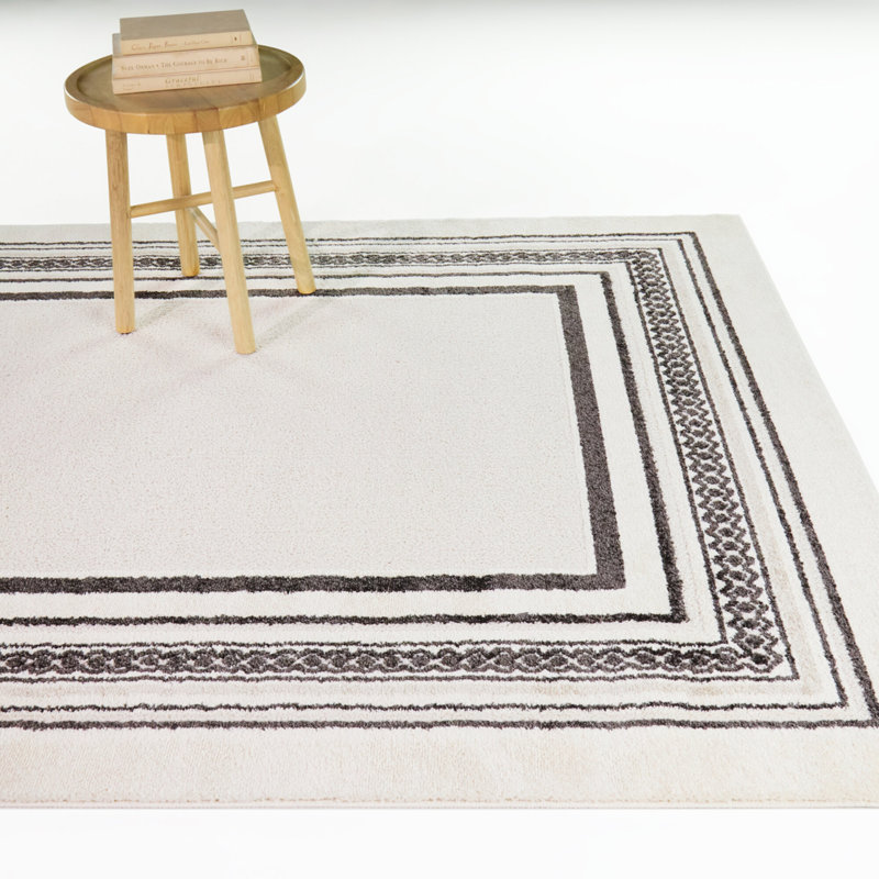 Porter Cream/Charcoal Border Area Rug, 5'3" x 7'