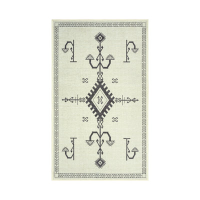 GLN Rugs Bohemian Collection - Machine Washable Area Rug, Bohemian Vintage Washable Rug, Non Slip Area Rug, Low Pile Chenille Living Room Rug, Bedroom Rug, Bathroom Rug (Beige Rug)