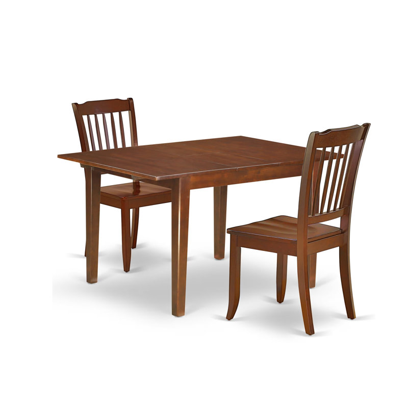 3 Piece Dining Room Table Set Contains a Rectangle Kitchen Table with Butterfly Leaf and 2 Dining Chairs, Mahogany, Wooden, 3