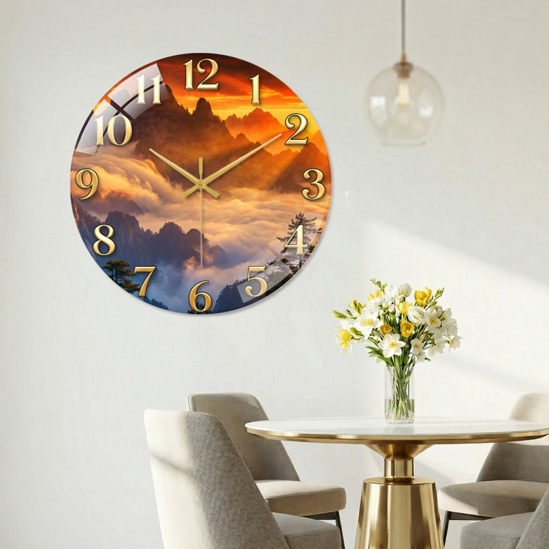 Horloge murale en verre Mountain, 60 x 60 cm (23,6 x 23,6 pouces)