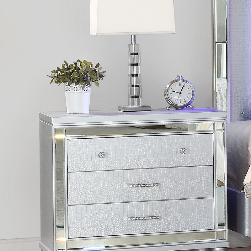 Table de chevet 3 tiroirs Sterling, Argent argent