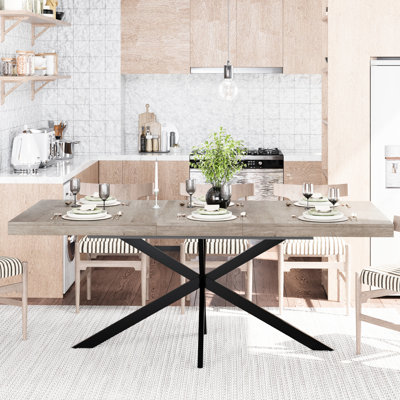 Grey Retro Rectangular Stretch Table, 55.11" - 70.86", With Center And Storage, For Kitchen Living Room Use In Dining Plate, Home Zones