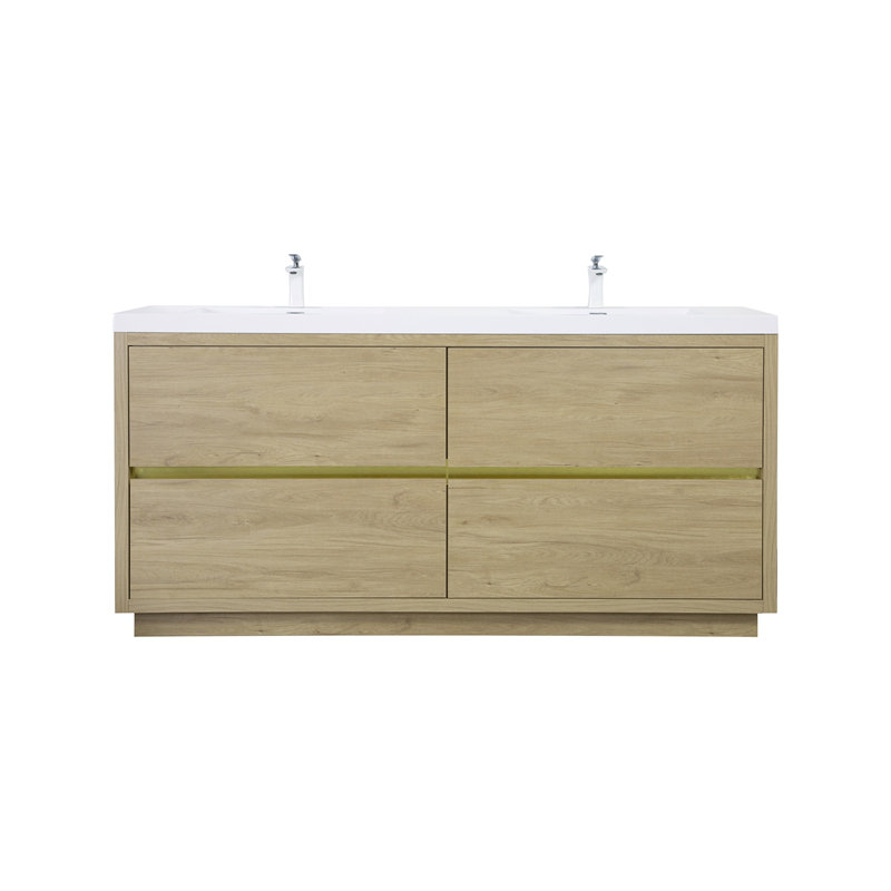 Meuble-lavabo autoportant avec lavabos doubles, armoire de rangement avec comptoir et tiroirs à fermeture en douceur, idéal pour les salles de bain organisées et confortables