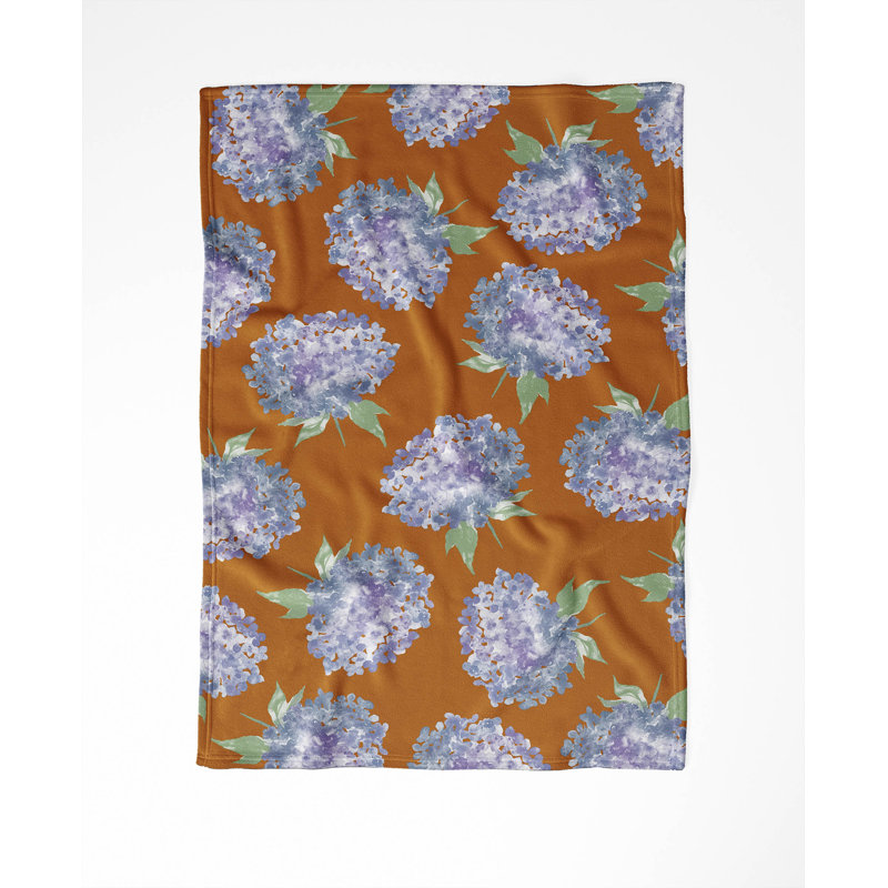 Couverture en velours de molleton Hydrangea Love, Floral orange, L 60 po x l 50 po
