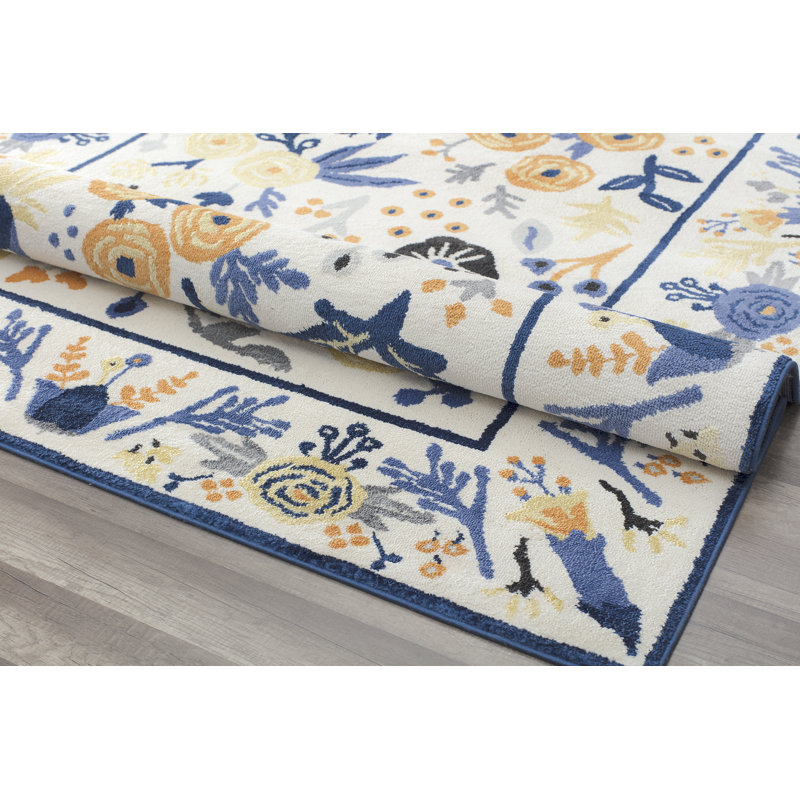 Valentina Floral Gardenia Ivory Gold Area Rug, Rectangle 2' x 4'