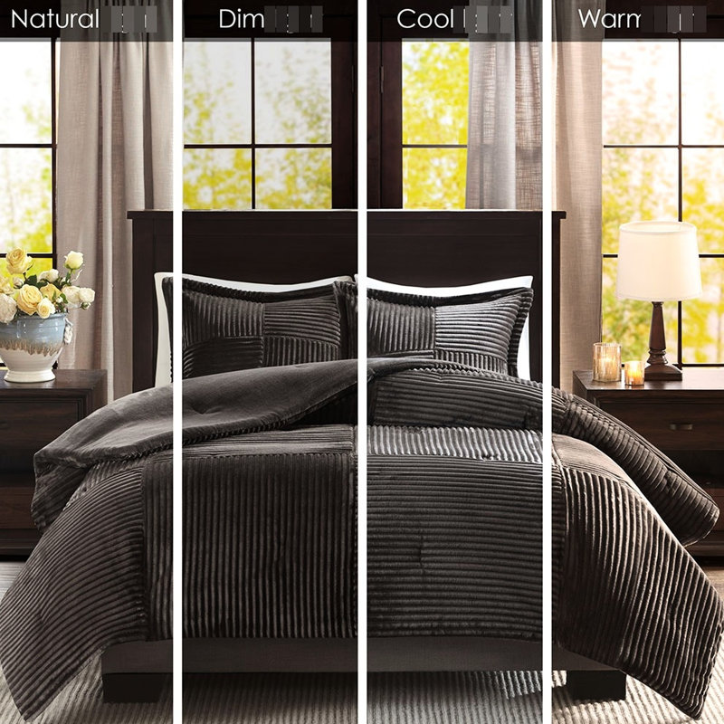 Édredon grand format en duvet synthétique à motif nervuré et esthétique, dossier solide pour un sommeil chaud, comprend 2 taies décoratives, lavable à la machine, aspect brun / double gris, intérieur, avec