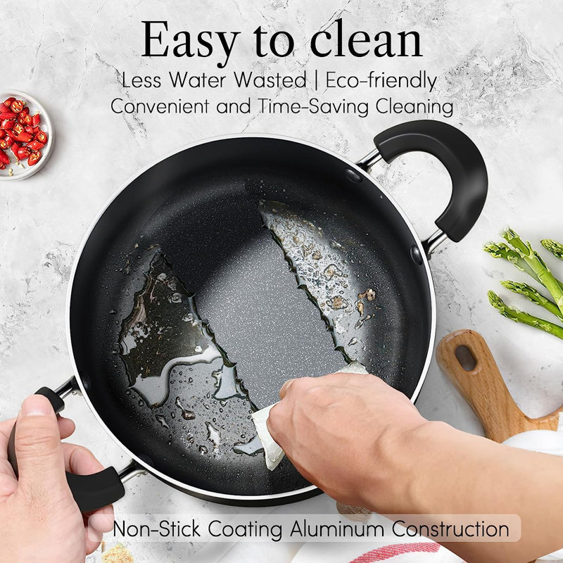 8-Piece Black Nonstick Aluminum Cookware Set with Stay-Cool Handles