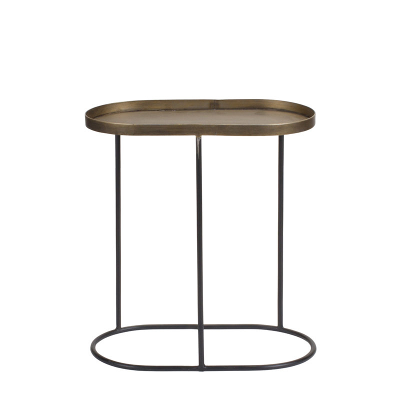 Set Of Two 12" Black And Bronze Iron Oval Nested Tables
