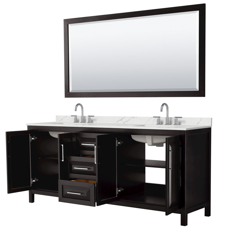 Daria 80'' W Vanity, White Quartz, Brown, Polished Chrome