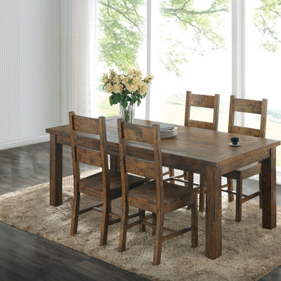 5 Rustic Golden Brown Dining With Back Chairs, Solid Wood, Great For Of Table And Asian Hardwood,