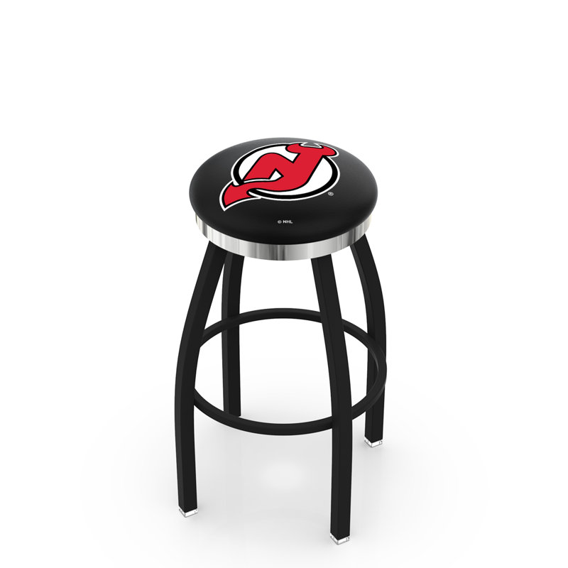 NHL 30" Swivel Bar Stool with Cushion, Devils du New Jersey, Ride noire, Chrome